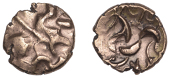 British Iron Age, CORIELTAUVI, Uninscribed issues, gold Stater, South Ferriby type, wreath, cloak and crescents,...