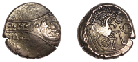 British Iron Age, ICENI, Uninscribed issues, gold Stater, Freckenham Flower [Crescent] type, three-petal flower with...