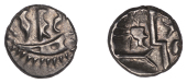 British Iron Age, DUROTRIGES, Uninscribed issues, silver Quarter-Stater, Duro Boat Bird type, ‘three men in a...
