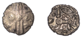 British Iron Age, EAST WILTSHIRE, Uninscribed issues, gold Quarter-Stater, Wiltshire Wheels type, wreath within two...