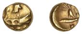 British Iron Age, REGNI, Uninscribed issues, gold Quarter-Stater, Sills Insular Cf type, ‘two men in a boat’...