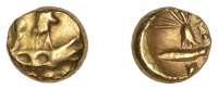 British Iron Age, REGNI, Uninscribed issues, gold Quarter-Stater, Sills Insular Cf type, ‘two men in a boat’...