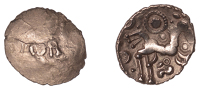 British Iron Age, DOBUNNI, Corio (c. 20 BC - AD 5), gold Quarter-Stater, Cor type, cor on plain field, rev....