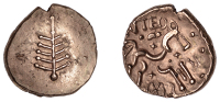 British Iron Age, DOBUNNI, Anted (c. AD 20-43), gold Stater, Anted Rig type, Dobunnic tree emblem, pellet at base,...