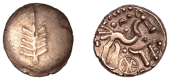 British Iron Age, DOBUNNI, Catti (c. AD 1-20), gold Stater, Catti Tree type, Dobunnic leaf emblem, pellet at base,...