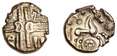 British Iron Age, CATUVELLAUNI, Uninscribed issues, gold Stater, British L [Middle Whaddon Chase type], wreath and...