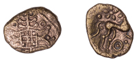 British Iron Age, ICENI, Uninscribed issues, gold Quarter-Stater, Irstead Wildflower type, latticed square on two...