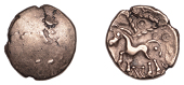 British Iron Age, CANTII, Uninscribed issues, gold Quarter-Stater, Corded Triangle type, plain, rev. horse left,...