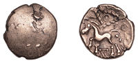 British Iron Age, CANTII, Uninscribed issues, gold Quarter-Stater, Corded Triangle type, plain, rev. horse left,...