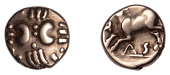 British Iron Age, CATUVELLAUNI, Tasciovanus (c. 25 BC - AD 10), gold Quarter-Stater, Verlamion type, crossed...