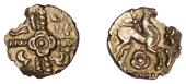 British Iron Age, CATUVELLAUNI, Uninscribed issues, gold Quarter-Stater, Rose Wings type, crossed wreaths, rose-like...