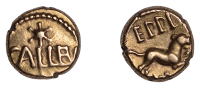 British Iron Age, ATREBATES and REGNI, Eppillus (c. 20 BC - AD 1), gold Quarter-Stater, Calleva Daisy type, callev,...