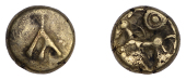 British Iron Age, ATREBATES and REGNI, Commios (c. 50-25 BC), gold Quarter-Stater, A-type, letter a on plain field,...