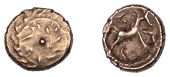 British Iron Age, ATREBATES and REGNI, Tincomarus (c. 25 BC - AD 10), gold Quarter-Stater, Spiral type, circular...