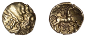 British Iron Age, ATREBATES and REGNI, Uninscribed issues, gold Quarter-Stater, Selsey Dahlia Mane type, wreath...