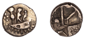 British Iron Age, DUROTRIGES, Uninscribed issues, gold Quarter-Stater, Duro Boat Gold type, ‘three men in a...