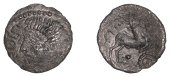 British Iron Age, DOBUNNI, Boduoc (c. 25-5 BC), silver Unit, Young Head type, head left, bod[voc] in front, rev....
