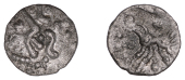 British Iron Age, DOBUNNI, Uninscribed issues, silver Unit, Cotswold Oxo type [Head Type E], moon head right, pellet...