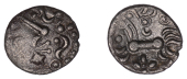 British Iron Age, DOBUNNI, Uninscribed issues, silver Unit, Cotswold Eagle type [Head Type C], moon head right,...