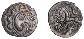 British Iron Age, DOBUNNI, Uninscribed issues, silver Unit, Cotswold Cock type [Head Type A], moon head right,...