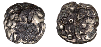 British Iron Age, ICENI, Early Uninscribed issues, plated Stater, British J [Norfolk Wolf type], degraded head of...