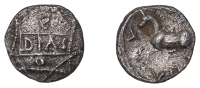 British Iron Age, CATUVELLAUNI, Dias (c. AD 1-10), silver Unit, Squares type, two interlaced squares, dias in...