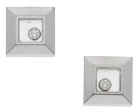 A pair of ‘Happy Diamond’ ear studs by Chopard, the square-shaped mounts with glazed compartment revealing a...