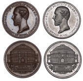 International Exhibition Commission, London, 1873, a pair of bronze and white metal medals by J.B. and A.S Wyon,...
