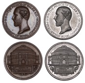 International Exhibition Commission, London, 1873, a pair of bronze and white metal medals by J.B. and A.S Wyon,...