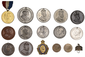 Coronation, 1902, a uniface gilt-bronze and enamel medal, unsigned, 41 x 32mm (C & W 4418); a white metal medal by...
