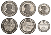 Marriage of the Prince of Wales and Princess Alexandra, 1863, a trio of white metal medals by Ottley, conjoined...