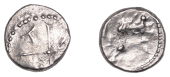 British Iron Age, ATREBATES and REGNI, Tincomarus (c. 25 BC - AD 10), silver Unit, Cross Lion type, cross with...