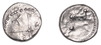 British Iron Age, ATREBATES and REGNI, Tincomarus (c. 25 BC - AD 10), silver Unit, Cross Lion type, cross with...