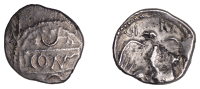 British Iron Age, ATREBATES and REGNI, Verica (c. AD 10-40), silver Unit, Eagle type, com f in tablet, scroll-like...