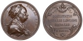 Martin Folkes, 1740, a copper medal by J.A. Dassier, bust right in cap, rev. legend and date within ornamental...