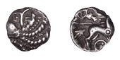 British Iron Age, CATUVELLAUNI, Tasciovanus (c. 25 BC - AD 10), silver Unit, Braided Hair type, head left, corded...