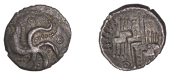 British Iron Age, DUROTRIGES, Uninscribed issues, silver Quarter-Stater, Badbury Starfish type, five-armed starfish,...