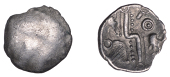 British Iron Age, DUROTRIGES, Uninscribed issues, silver Quarter-Stater, Badbury Rat type, trace of ‘three men in...