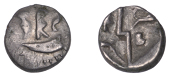 British Iron Age, DUROTRIGES, Uninscribed issues, silver Quarter-Stater, Duro Boat Bird type, ‘three men in a...