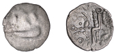 British Iron Age, DUROTRIGES, Uninscribed issues, silver Quarter-Stater, Badbury Rat type, trace of ‘three men in...