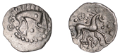 British Iron Age, ICENI, Uninscribed issues, silver Unit, Norfolk Boar Phallic type, stylised boar right, pellet on...
