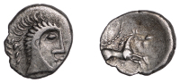 British Iron Age, ICENI, Uninscribed issues, silver Unit, Norfolk God [Moustache] type, stylised male head right,...
