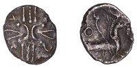 British Iron Age, CATUVELLAUNI, Tasciovanus (c. 25 BC - AD 10), silver Unit, Capricorn type, crossed wreath and two...