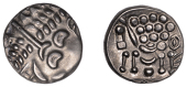 British Iron Age, DUROTRIGES, Uninscribed issues, silver Stater, Cranborne Chase type, devolved head of Apollo...