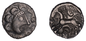 British Iron Age, DOBUNNI, Uninscribed issues, silver Unit, Cotswold Cock type [Head Type A], moon head right,...