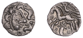 British Iron Age, DOBUNNI, Uninscribed issues, silver Unit, Cotswold Eagle [Head Type B] type, moon head right,...