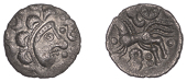 British Iron Age, DOBUNNI, Uninscribed issues, silver Unit, Cotswold Cock type [Head Type A], moon head right,...