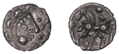 British Iron Age, DOBUNNI, Uninscribed issues, silver Unit, Cotswold Eagle [Head Type B] type, moon head right,...