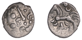 British Iron Age, DOBUNNI, Uninscribed issues, silver Unit, Cotswold Eagle [Head Type B] type, moon head right,...