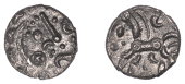 British Iron Age, DOBUNNI, Uninscribed issues, silver Unit, Cotswold Eagle type [Head Type D], moon head right,...